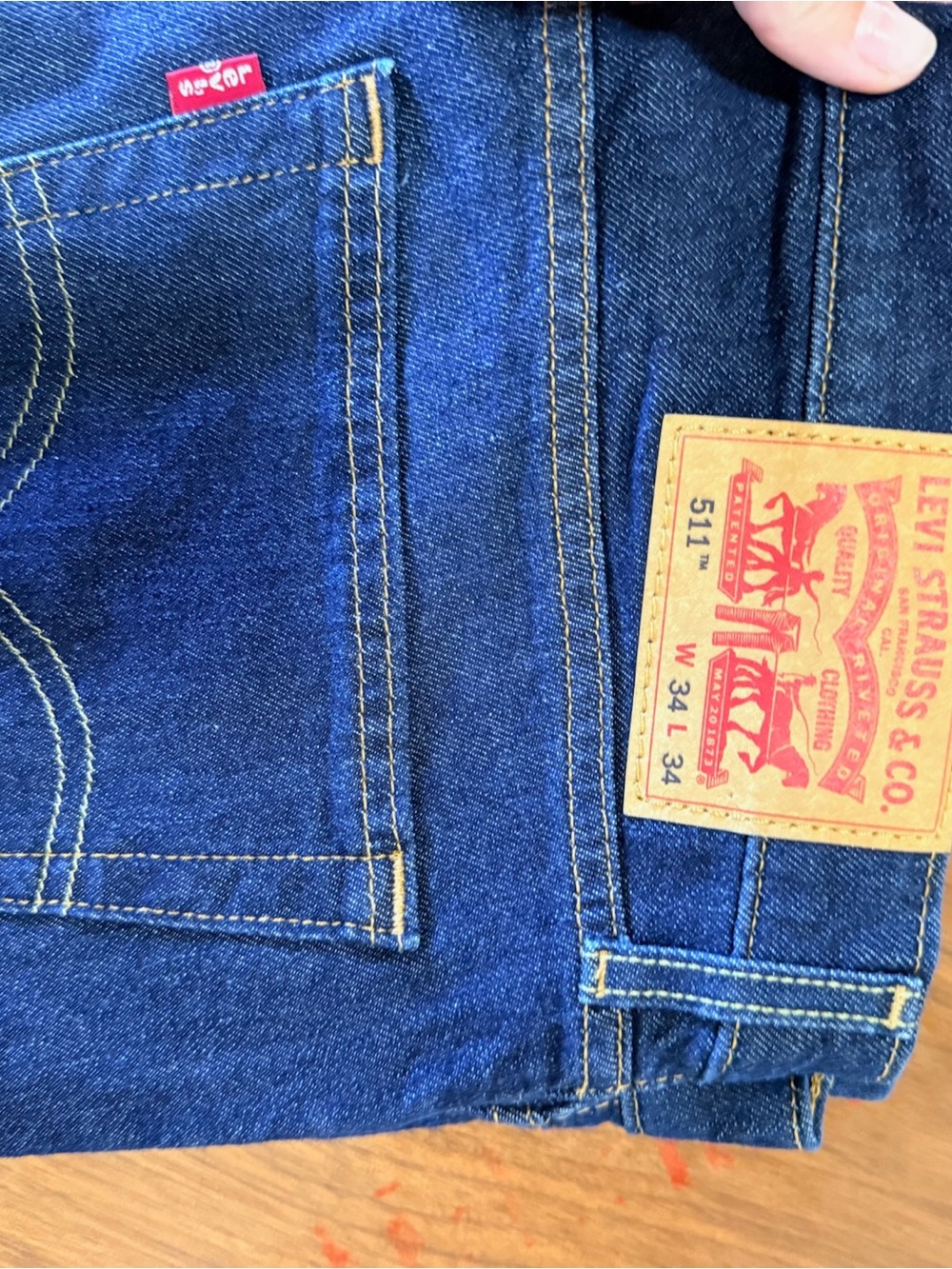 Levi's 511 Slim Straight Jeans in Blue with Tan Patch